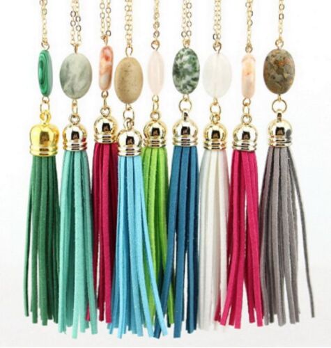 New Boho Necklace Tassel Natural Stone Tibet Nepal Grecian Indian Chain Necklace - Foto 1 di 20