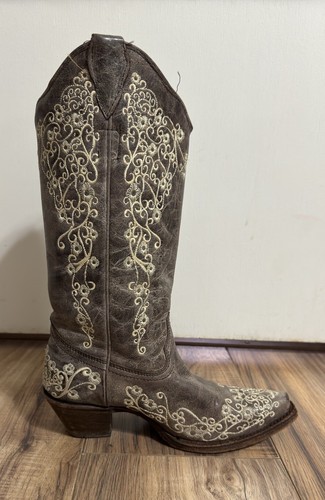 Corral Vintage Women’s Crater W/ Bone Embroidery Western Boots Snip Toe 6 1/2 M - Picture 10 of 15