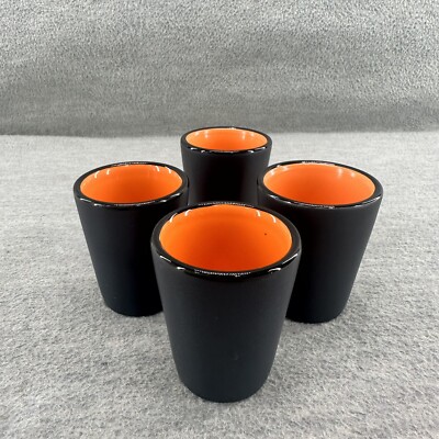 ITI - Matte Black & Orange 1.5 oz Ceramic Short Glass Set of 4