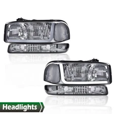 Smoke/Chrome LED DRL Headlights+Bumper Lamps Fit For 99-07 GMC Sierra/Yukon