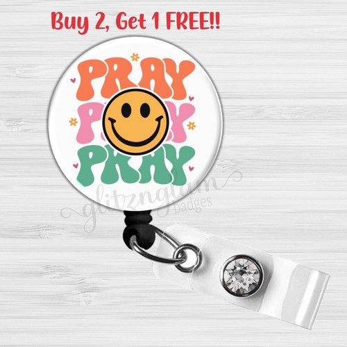 Pray Pray Pray Badge Holder, Faith Badge Holder, Christian Badge Holder 6611N - Picture 2 of 9
