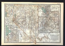 Nevada & Utah Karte Salt Lake City Einsatz Original Litho Farbe 1901