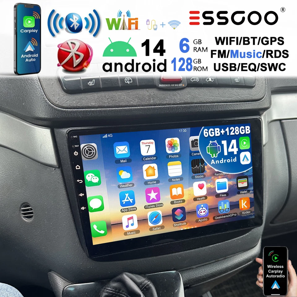 ESSGOO 6+128GB Android14 Für Mercedes-Benz Vito 2 W639 Viano 2 2003-2015 Navi Autoradio