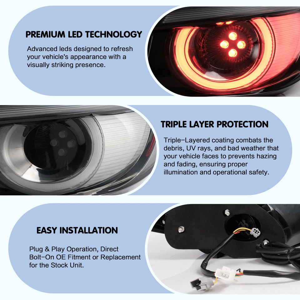 Pair VLAND FULL LED Tail Lights For Mazda 3 2014-2018 w/Sequential Rear Lamps - image 3 of 4