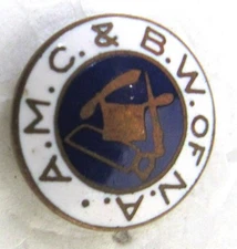 vintage A.M.C. & B.W. of N.A. Meatmen & Butchers enamel inlay collar stud ^