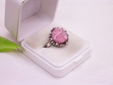 SILBERRING, 835 SILBER MIT RHODOCHROSIT, UNGESCHLIFFENER SCHMUCKSTEIN