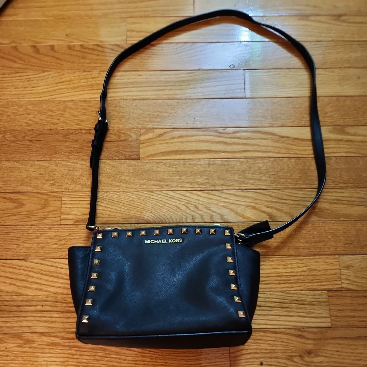 Michael Kors Selma Studded Saffiano-Leather Cross-Body Bag in