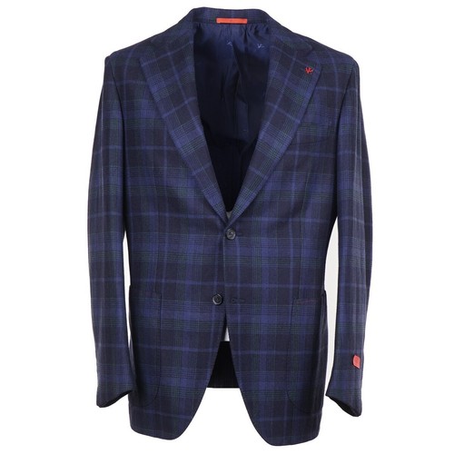 Isaia Dark Blue Check Soft Flannel Wool-Cashmere Sport Coat 42R (Eu 52) NWT