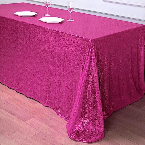 90x156" Fuchsia SEQUIN RECTANGLE TABLECLOTH Wedding Party Catering Linens SALE - Picture 5 of 8