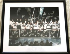 1980 Miracle on Ice USA Hockey Team signed 2002 Olympic Torch 16x20 photo framed