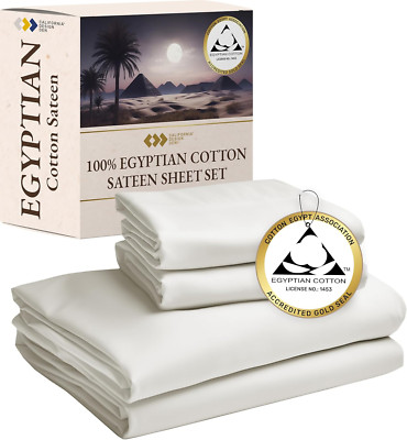 Luxury 100% Egyptian Cotton King Size Bed Sheets, Deep Pocket Ivory Sateen