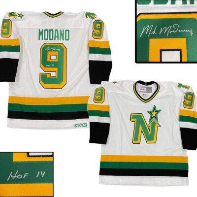 MIKE MODANO Signed Minnesota North Stars White CCM Jersey HOF 14