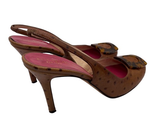 Kate Spade Slingbacks Heels Ostrich Print Sz 9.5 42.5 Made in Italy Beautiful - Picture 2 of 16