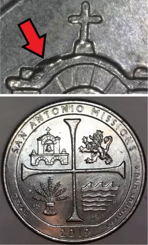2019-P San Antonio Missions (Texas) Die Chip on Building Error/Variety Quarter
