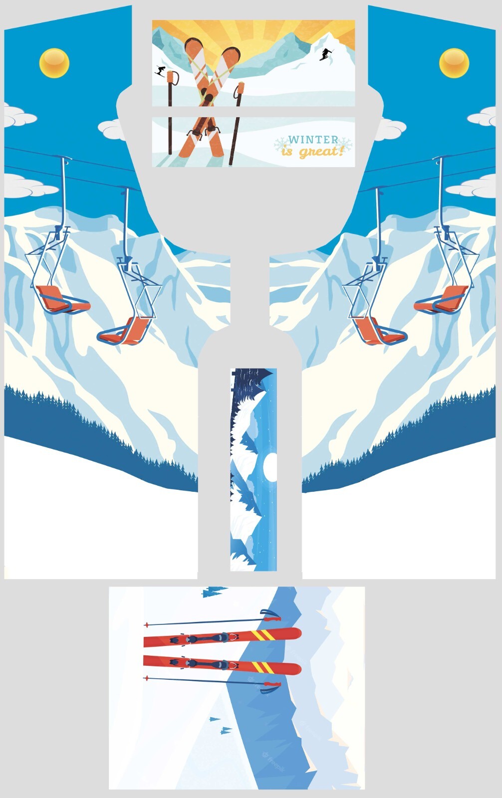 Stickers ski pour borne d'arcade - Kit déco complet en vinyle adhésif XL