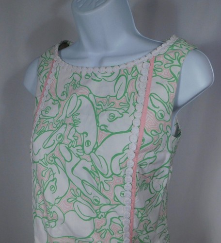 Vestido LILLY PULITZER para mujer rosa verde blanco estampado de rana sin mangas talla 2 - Imagen 2 de 8