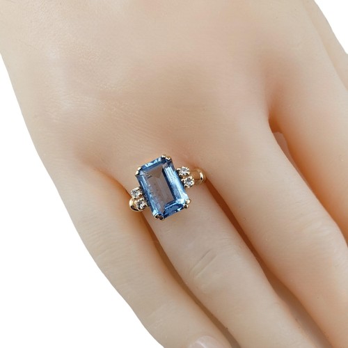 14 Karat Yellow Gold Synthetic Blue Spinel Diamond Ring Size 6 #17090 - Picture 7 of 7