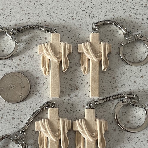 Lot of 4 Draped Cross Crucifix Easter Religious Wood Keychains Key Rings #45867 - Picture 2 of 6
