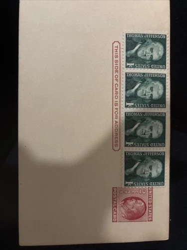 Thomas Jefferson 1 Cent Stamps With 2 Cent Stamp On Postcard
