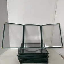 19pc Restaurant 9.5x12 Menu Cover Trifold 6 View 3 Page Book Vintage Green Gold