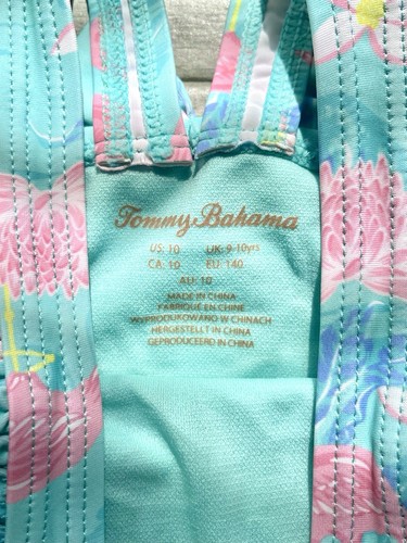 Tommy Bahama Girl’s Teal Pink Flamingo Floral Ruffled Straps Smocked Swimsuit 10 - Picture 3 of 7