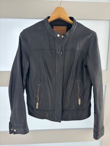 Massimo Dutti womens leather jacket, size M, Navy Blue