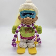 Vintage 90s Russ Born to Ski Ross Troll w/ Skis, Poles, Scarf Hat 18344