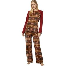 Ariat Southwestern Large Print Pajama Set Rust Red Tan Geo Stripe