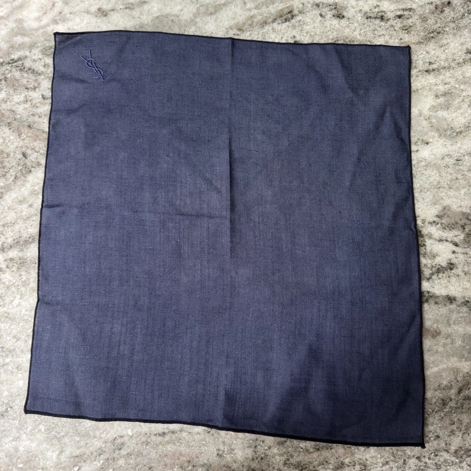 Pañuelo cuadrado de bolsillo azul Yves Saint Laurent YSL Nave logotipo bordado Foto 2 de 4