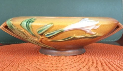 Roseville White Thornapple Brown Glaze307-7" Console Bowl 1930's