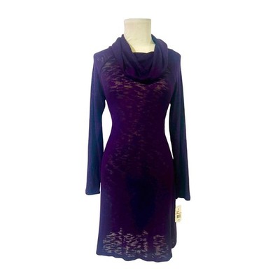 NEW Cupio Blush Purple Cowl Neck Long Sleeve Sheer Knit Dress Women's Size  S | eBay