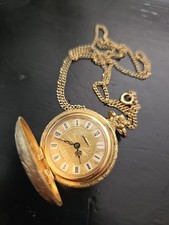 vintage DYNASTY 17 JEWELS SWISS pocket watch Necklace Floral Wind Up Works