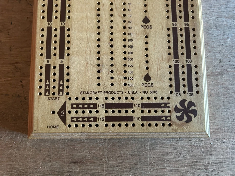 Hoyle 3 Player Cribbage Board Stancraft 5016 USA 7x16.5 Wood 4 Pegs Vintage - Image 3 of 4