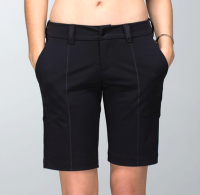 #ad LULULEMON Black Club Shorts II ZIP FLY Golf Bermuda GROSGRAIN Side Stripes 12 $44.85
