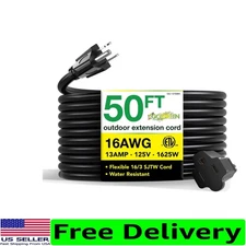 Go Green Power Outdoor Extension Cord - 50ft, 16/3, Moisture Resistant Design