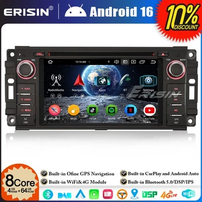 8-Core 64GO Android 16 Autoradio GPS DAB+DVD pour Jeep Compass Wrangler Chrysler - Photo 1/4