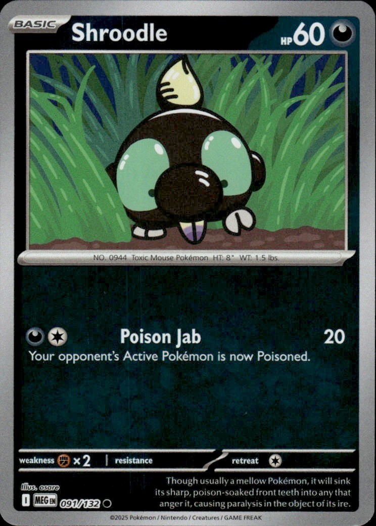 Pokemon - Shroodle 091/132  - Reverse Holo - Mega Evolution - NM/M