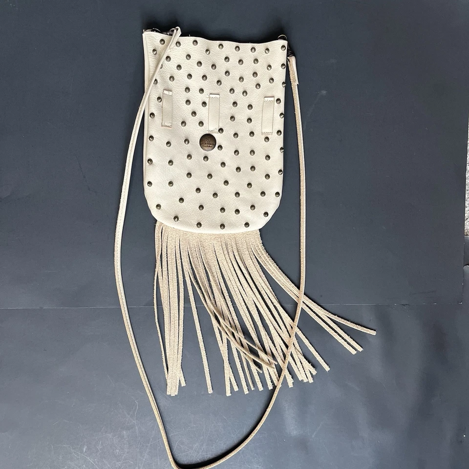 Bolso Bandolera Stacy and Laurie Mcfadin Cuero Tostado Bohemio Flecos Foto 3 de 4