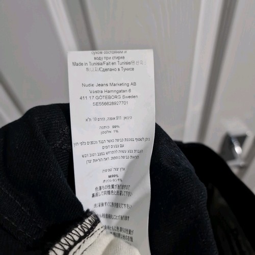 Pantalones de mezclilla Nudie Lean Dean W32 L30 negros ajustados elásticos con cremallera seca Everblack - Imagen 13 de 13