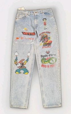 Vintage 90s Levis 550 Custom Art Jeans 35x34 USA Betty Boop Superman Mickey