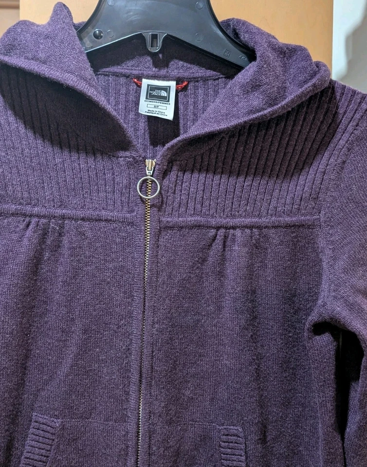 The North Face Women Purple Full Zip Hooded Knit Sweater Size S/P Pockets - Image 2 of 4