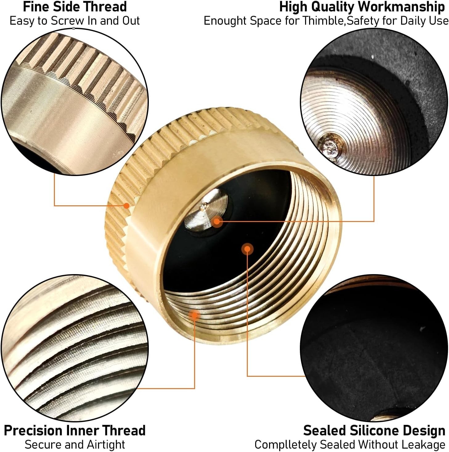 6PCS Solid Brass Propane Bottle Caps For Refill 1 LB Gas Tank Cylinder Seal NEW