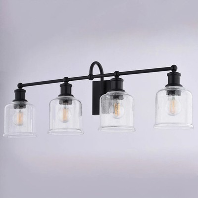 Vaxcel Northbrook 32'' 4-Light Matte Black Vanity Light with Clear Seeded Glass