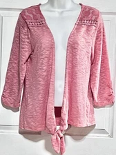 Vtg JCP Knit Works Top Womens XXL Coral Crochet Lace Layer Stylish Outdoor Cafe