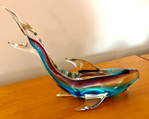Amazing  Vintage Murano Sommero Glass Shark Figurine 10" Italy Rare