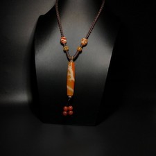 Old Agate Tibetan Dzi Beads Chinese Loong Totem Amulet Necklace Pendant 13 57mm