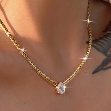 316L Edelstahl vergoldet *** Zirkonia Tropfen Collier Kette 40-45 cm
