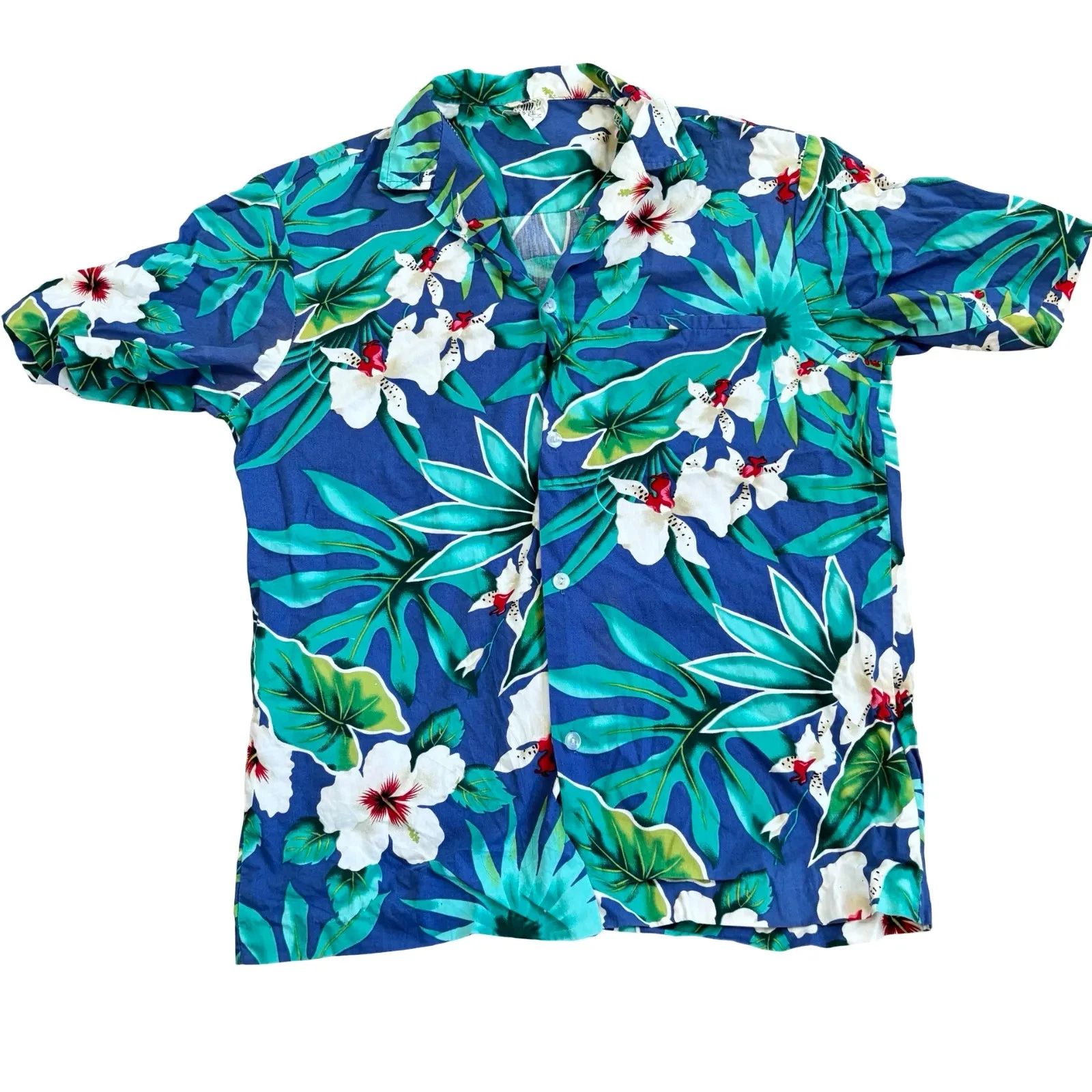 Royal Creations Hawaiian Shirt Mens Small Blue Cotton Floral Vintage 90s