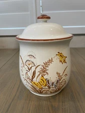 Vintage 1970s Gardenia Butterfly Stoneware Pottery Jar Japan Canister Bowl RARE