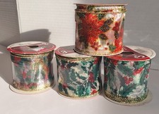Mixed lot of 4 rolls holiday Time wired xmas ribbon 2.5 inch x 9 feet each